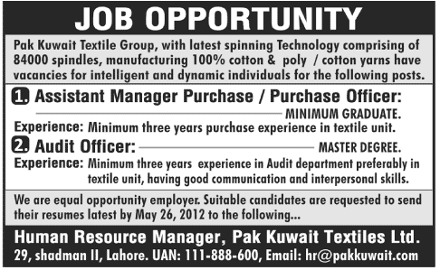 Marketing Executive Job at Pak Kuwait Textile Group