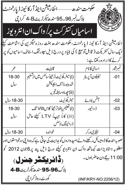 Office Supporting Staff Required at Information and Archives Department (Govt. job)