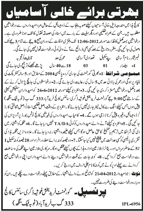 Beldar Required at Government College