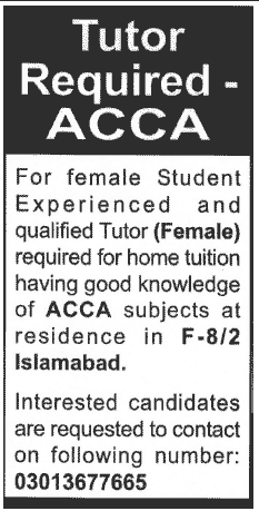 (ACCA) Female Tutor Required for a Female Student