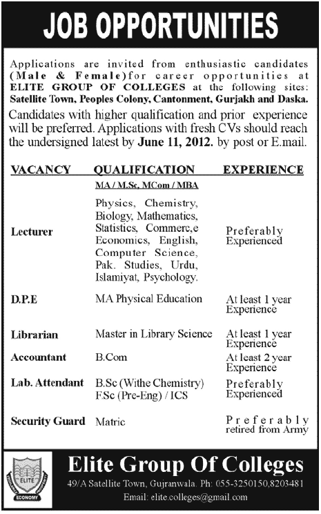 Teaching and Non-Teaching jobs at Elite Group of Colleges