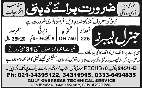 General Labours Required for U.A.E