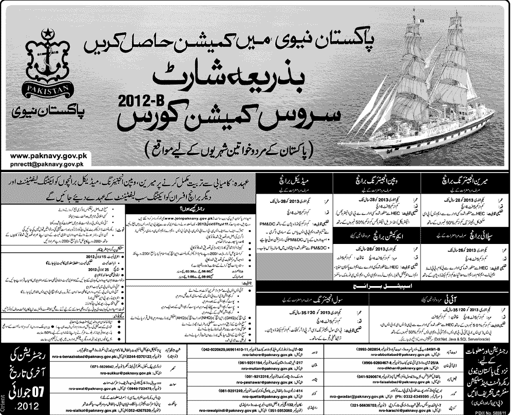 Get Short Service Commission in Pakistan Navy (Govt. job) for (Male/Female)