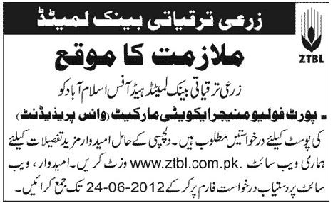 Vice President Required at ZTBL