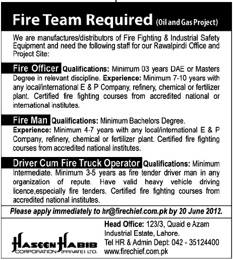 Fire Team Required for an Oil and Gas Project