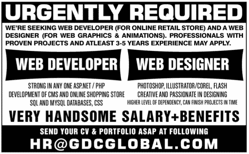 Web Developers and Web Designers Required
