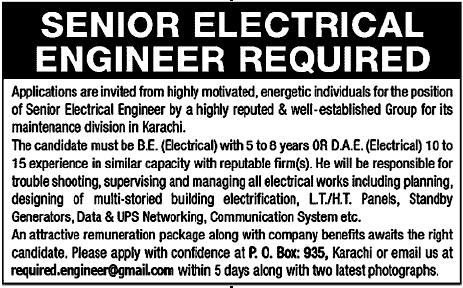 Senior Electrical Engineer Required