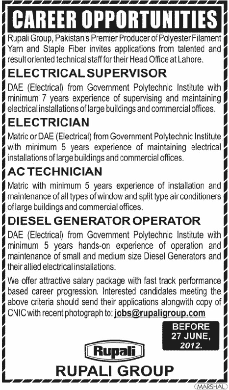Electricians and Technician Required