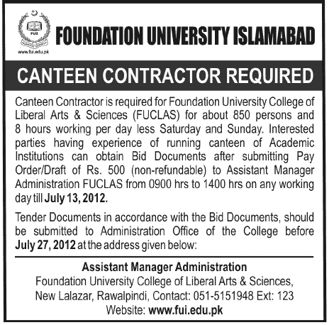 Foundation University Requires Canteen Contractor