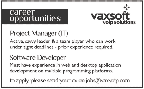 IT Project Manager and Software Developer Job by VAXSOFT Voip Solutions