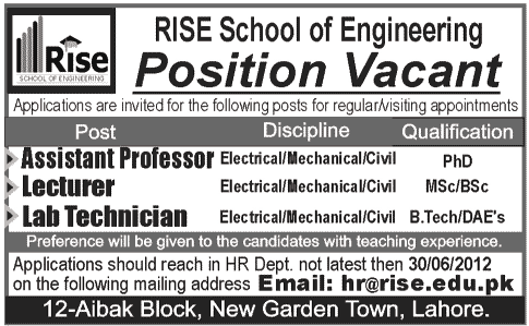 RISE School of Engineering Requires Teaching and Non-Teaching Staff