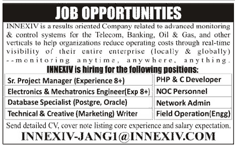 INNEXIV Requires Technical Staff and Senior Project Manager