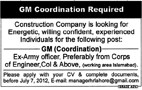 General Manager Required for a Construction Company