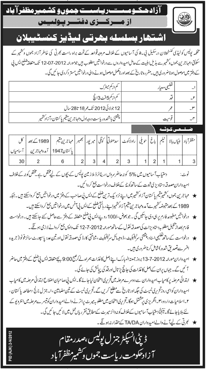 Join AJK Police as Lady Constable (Govt. job)