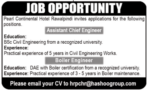 Pearl Continental Hotel Requires Engineering Staff (PC Hotel)