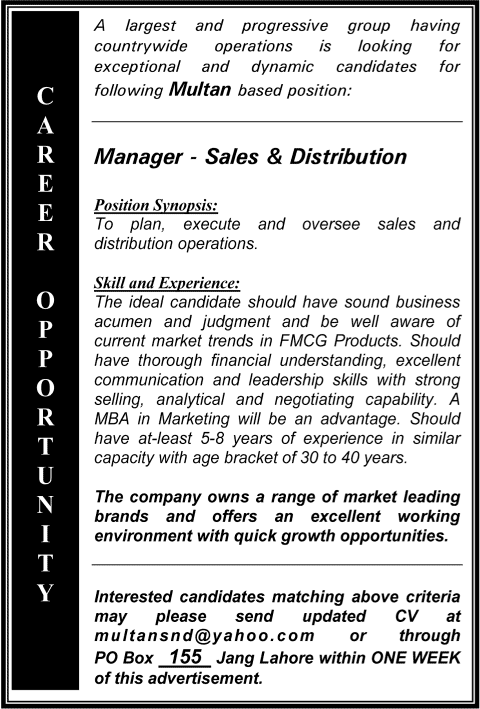 Manager Sales & Distribution Job