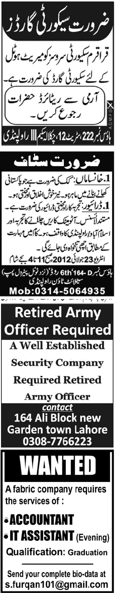 Misc. Jobs in Jang Lahore Classified 2