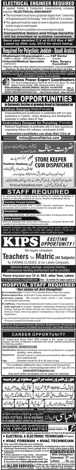 Misc. Jobs in Jang Lahore Classified 7