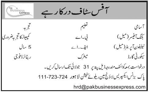 Admin Staff and Security Gaurd Required