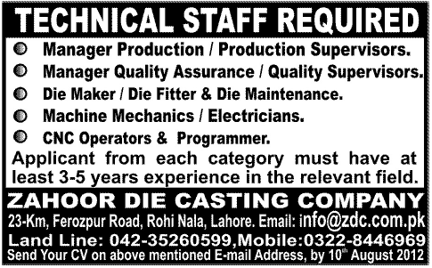 Technical and Management Staff Required