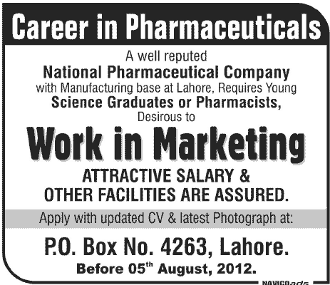 Marketing Staff Required by a National Pharmaceutical Company