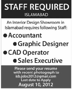 CAD Operator and Accountant Required by an Interior Design Showroom