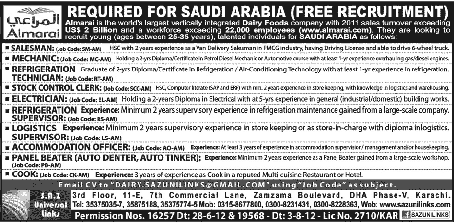 Technical and Support Staff Required for Saudi Arabia