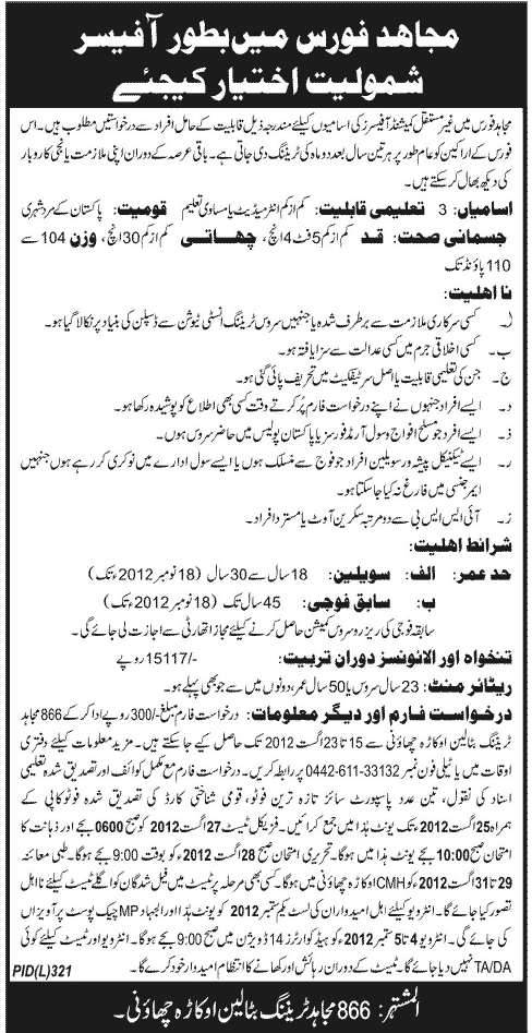 Join Mujahid Force as an Officer (Government Job)