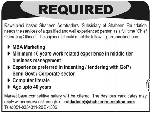 Shaheen Foundation Requires Chief Operating Officer (C.O.O)