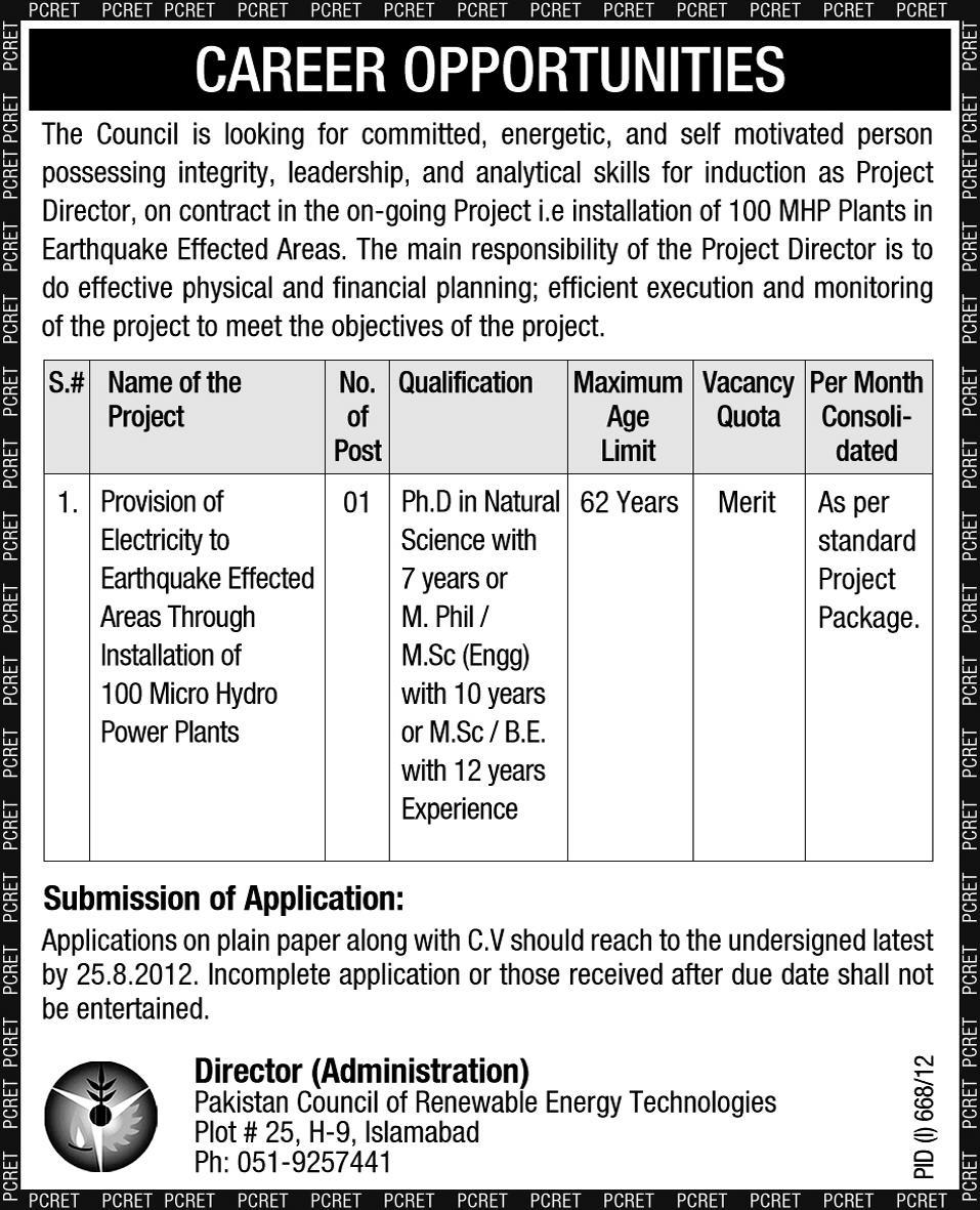 Project Director Requires at PCRET