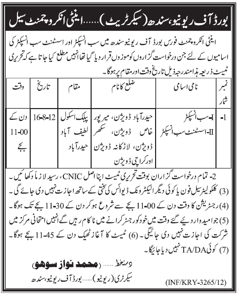 Anti Encroachment Cell Board of Revenue Sindh Job (Government job)