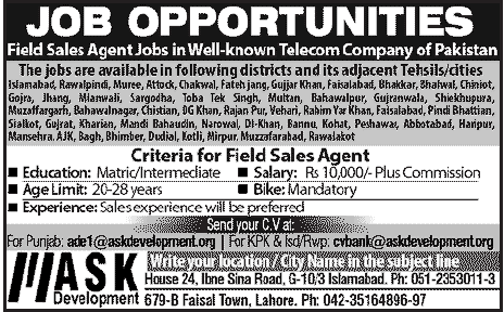 Field Sales Agents Required by a Telecom Company