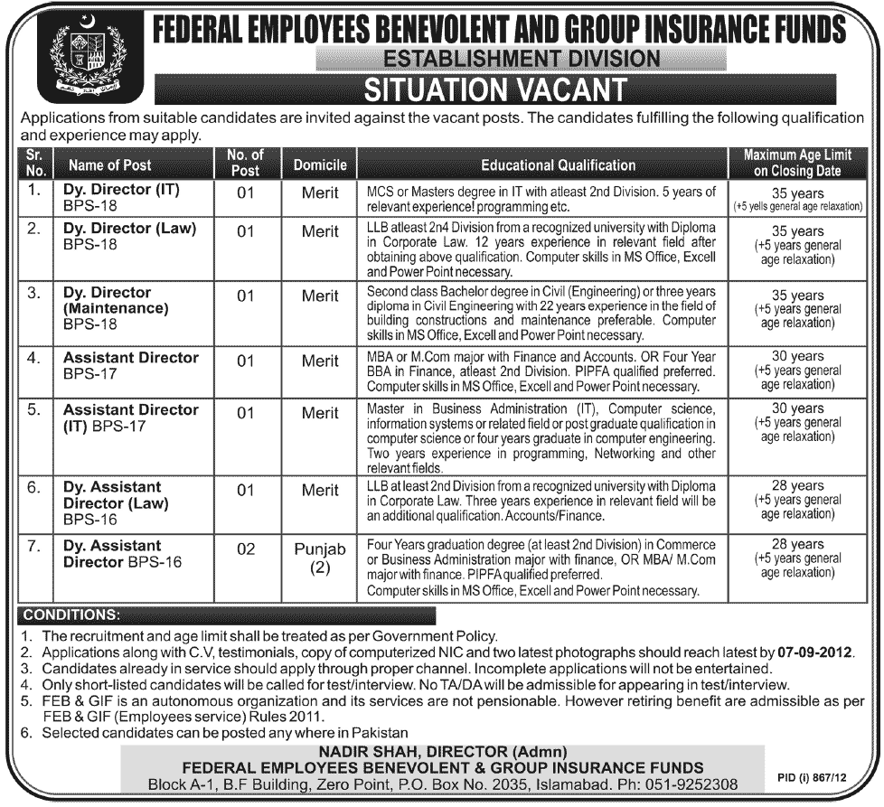 Federal Employees Benevolent and Group Insurance Funds Establishment Division Jobs (Government Job)