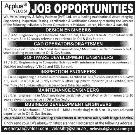 Maintenance, Software and Busniness Development Engineering Staff Required (Multinational Sector job)