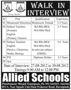 Allied Schools Required Teaching and Non-Teaching Staff