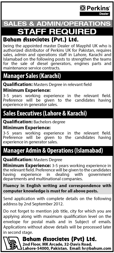 Sales and Marketing Management Staff Required