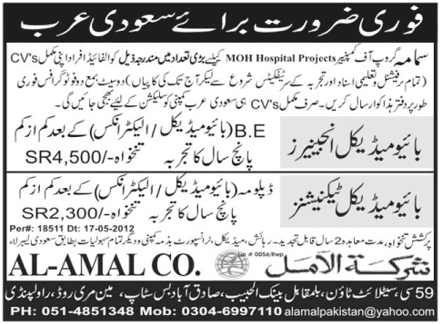 Bio Medical Engineers and Technicians Required for Saudi Arabia