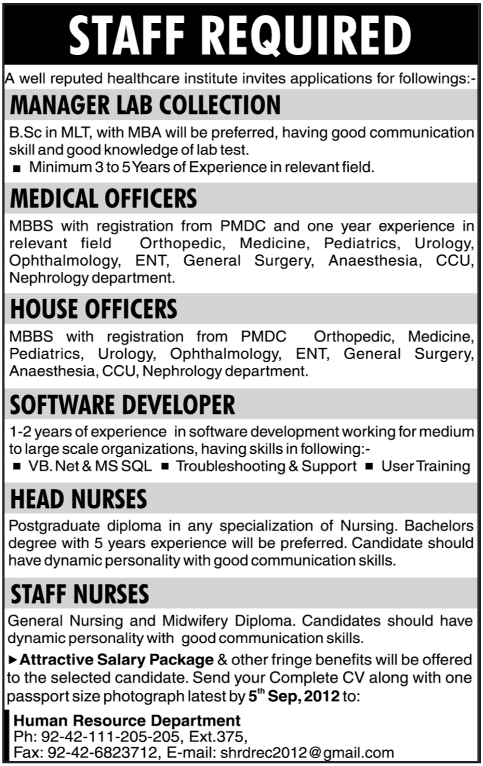 Medical Staff Required at a Healthcare Institute