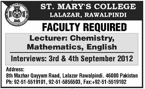 Teaching Faculty Required at ST. Mary's College