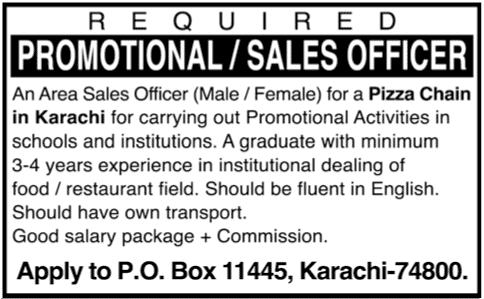 Promotional Sales Officer Required