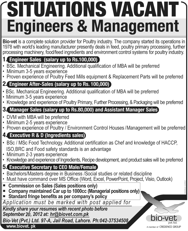 Engineers and Management Staff Required for Poultry Industry