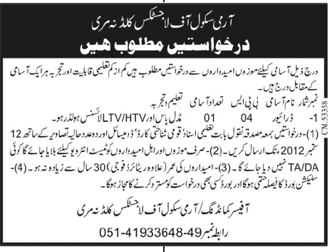 Army School of Logistics Requires Driver (Government Job)