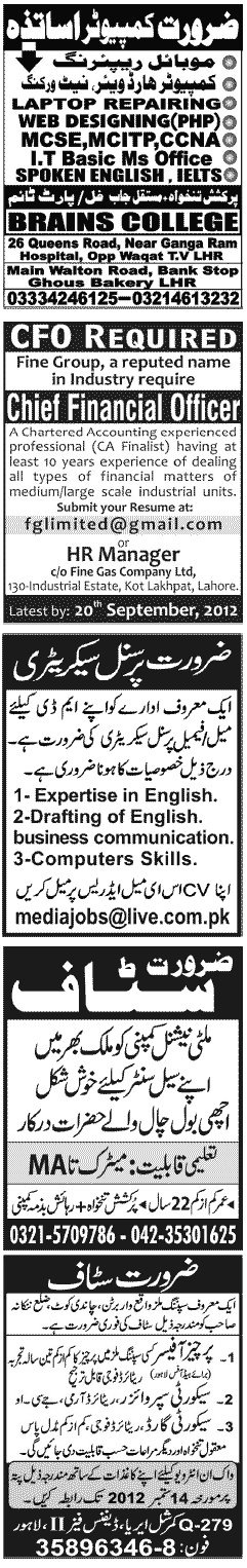 Misc. Jobs in Lahore Jang Classified 6