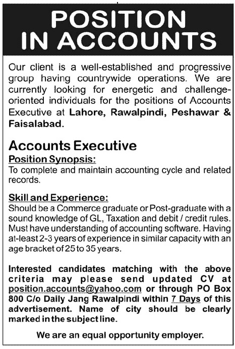 Accounts Executive Required by a Company