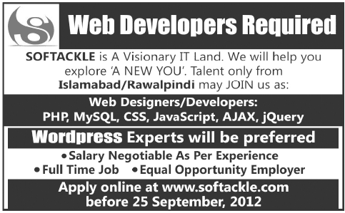 Web Developers Required by an IT Company