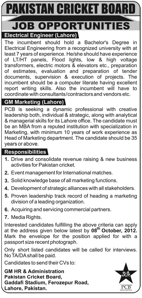 PCB Pakistan Cricket Board Jobs (Government Job)