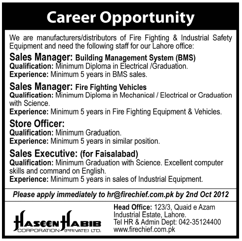 Sales and Marketing Management Staff Required by a Manufacturing/Distributor Company