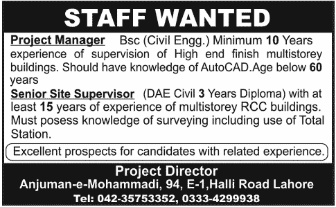 Project Manager and Senior Site Supervisor Required by a Construction Company