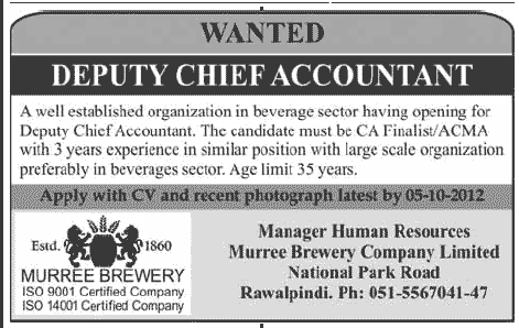 Deputy Chief Accountant Required by a Beverage Secotr Company