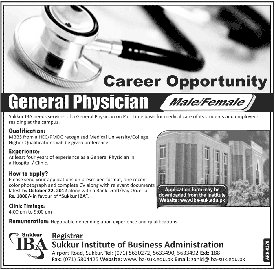 IBA Institute of Business Administration Sukkur Requires General Physician